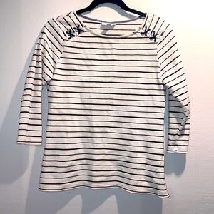 Charter Club Petite 3/4 sleeve Off white, Navy striped. Size: Petite Medium